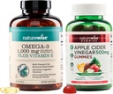 Naturrewise Omega-3 Fish Oil 1000mg dengan E 180- Count + Apple Cider Vinegar Gumies 500mg dengan B12, 60- Count (Vegan Gummy) - Bundle for Heart, Eye, Digetives Health - Gluten Free, Soy- Free, Non-GMO