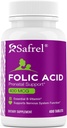 Safrel Folic Acid 400 mcg - Vitamin B9- 400 Tablet, EscalyPrenatal dan Postnatal Vitatal for Fetal Development, Produksi Darah Merah, Sel dan Pengembangan Neural 124; Non-GMO, Vegan