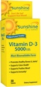 Sinar matahari Vitamin D- 3 5.000 IU, Sehat dan Bones Kuat, 30 porsi