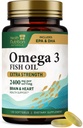 Omega 3 Minyak Ikan 2400 mg - Triple Kekuatan Omega- 3 Suplemen - Natural Heart Health & Imune Dukungan - Acids Gendut dengan EPA & DHA - Wild Caught Purified Fish Oil Suffels - 120 Softgels