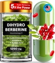 Dihydroberberine Suplemen - Dehydro Berberine Organik - Super Berberine Suplemen dengan Ceylon Cinnamon & R Alpha Lipoic Acid & Apigenin - Hydroberberine 120 caps (1 Pack)