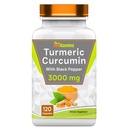 tnvitamin Turmeric Curcumin Capsules dengan Black Pepper 124; 3000 MG - 120 Capsules 124; Ekstra Kekuatan Curcumin Turmeric Supplement Golden 124; Non-GMO 124; Diproduksi di Amerika Serikat