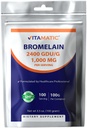Vitamatic Bromelain Powder 1000mg per Serving - 2400 GDU / g, Protolytic Enzymes, Support Diatle of Protein, 100 Grams - 100 Servings (Scoop disertakan)