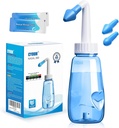 Neti Pot Sinus Rinse Bottle 260 ML dengan 60 Nasal Wash Salt Packets and Sticker Thermometer Nose Cleaner Pressure Rinse Nasal Irrigation for Adult & Kid BPA Free (Blue)