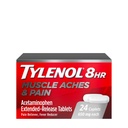 Tylenol 8 Hour Muscle Aches & Pain Relief Extended- Extendets Tablets with 650 mg Acetaminopren, Fever Reducer & Pain Medicine for Muscles, Joints, Body, and Backache Pain Relief, 24 Count
