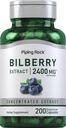 Piping Rock Bilberry Extract Capsules 2400mg 124; 200 Pil 124; Herbal Extract Suplement 124; Vegetarian, Non- GMO, Gluten Free