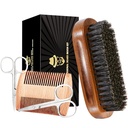 Beard Brush for Men, Boar Bristle Black Walnut Wood Beard and Coliches Grooming Set Included Pure Boar Bristle Brush, Beard Comb, Kumis Gunting, dan Tas Perjalanan