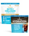 Vitamin Cup Hidration Instant Coffee Sticks w / Electrolytes, Coconut Water, Medium Roast 18ct & Keto + Collagen Vanilla Coffee Creamer w / Superfood & MCTS, 10 oz
