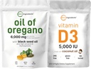Micro Ingredians Oil dari Oregano Softgels 6000 mg Per Serving & Vitamin D3 5.000 IU Bundle Chack 126; 4X Kekuatan Carvacrol & Thymoquinon 124; Vitamin D sebagai Cholecalferol