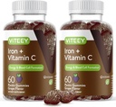 VITEEY Iron Gummies - Besi dengan Vitamin C - Energi, Dukungan Bood dan Tambahan Anemia untuk Perempuan & Pria - Vegan, Gluten Bebas - 120 Cacah