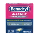 Benadryl Liqui- Gels Antihistamine Allergy Medicine & Cold Symptom Relief, Dye- Free Liquid Gels dengan 25 mg Diphenhydramine HCI untuk Symptoms Seperti, Runny Nose, Sneezing & More, 48 ct
