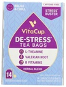 DeStress Herbal Tea Bags by VitaCup, Relax & Chill w / Chamomile, L-Theanine, Valerian Root & B Vitamin, Caffeine Free Serve Wellness Tea Saget, 14 ct