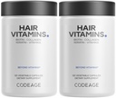 Codeage Hair Vitamin 10.000 mcg Biotin, Keratin, Collagen, Vitamin A, B12, C, D3, E, Zinc, Turmeric, Progories, Enzymes, Inositol - Pendukung Rambut Sehat - Pil Rambut Berat - 2 Pack