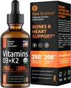 Liquid Vitamin D3 K2 10000 iu & 200 mcg - Vitamin D dengan MK7 Vitamin K2 Drops - Bone Density & Heart Dukung Limid Vitamin untuk Perempuan & Men, Tinggi Absorpsi Vit K2 D3 Vitamin K2 K2 - 2 quid oz
