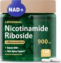 Lipomal Nicotinamide Riboside, NAD Suplemen untuk Anti- Aging, Energi, Fokus, 900mg NAD + Tambahan, Resveratrol & Quercetin, -50 Hari Supply, 100 Kapsul
