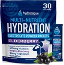Hydronique Hydration Packts 124; Rendah Sodium Electrolytes Powder 12.4g Sodium 54; Vitamin, Mineral, Antioksidants 124; Elderberry Flavor (30 Packs)
