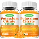 2 Pack Potasium Citrate Gummies - Tambahan Potency Potasium Tinggi untuk Kesehatan Otot, Perkembangan Kram Kaki, Keseimbangan Elektrolit - Vegan, Non-GMO, Bebas-Bebas, Orange Flavor, 120 Count