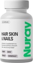Nuray Hair, Skin & Nails Vitamin - Biotin, Collagen & Hyaluronic Acid - Advanced Hair Growth Suplemen - Promodes Beauty, Skin Radiance, & Nail Kekuatan - dengan Vitamin B Complex - 60 Capsules