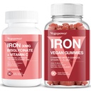 Vegan Iron Gummies + Iron Bisglycinate 30MG 124; Vegan Iron Supplement for Blood Healthy & Daily Energy for Dewata & Anak-anak - 180 Count