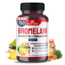 Suplemen Bromelain dengan Quercetin, Zinc, Fenugreek, Turmeric, Ginger, Black Pepper & Progories - Pasokan Ditrable, Gabungan Kesehatan & Nutrient Absorpsi 124; 150 Capsules
