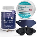 Sleep Bundle: 3D Light Blocking Sleep Mask, Melonatin + Fast Dissolve Melantin Suplemen 60 Capsules, dan Magnesium Body Butter for Tensed Legs & Tight Muscles, 4oz Cream