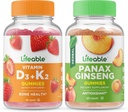 Lifeable Vitamin D3 + Vitamin K2 + Panax Ginseng, Gummies Bundle - Great Tasting, Vitamin Suplemen, Gluten Bebas, GMO Bebas, Gummy Chewable