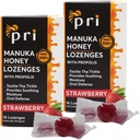 P.R.I Manuka Honey Lozenges dengan Propolis, Soothing Cough dan Throat Drops, MGO 300 + Sertifikasi (Strawberry, 16 Count / 2 Pack)