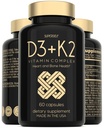 Vitamin D3 K2 Capsules - Vitamin D3 5000 IU dan Vitamin K MK7 100mcg - 60 Capsules - Amerika Serikat membuat Vegetarian Vitamin D Suplemen Tinggi untuk Bones, Muscle, Teeth, Immune System