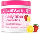Belli Welli Fiber Supplement for Women & Men, Premium Daily Fiber Powder from Organic Acacia with Added Collagen, Electrolites & Progities, No Bloat, Constipation & Gut Health Support (Strawberry Leyones)