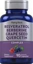 Piping Rock Resveratrol Berberine Grape & Quercetin Kompleks 124; 90 Capsules 124; Vegetarian, Non-GMO, dan Gluten Free Suplemen
