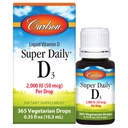 Carlson - Super Daily D3, Vitamin D Drops, 2.000 IU per Drop, 1-Year Supply, Vitamin D3 Liquid, Heart & Imune Kesehatan, Vegetarian, Cairan Vitamin D Drops, Unflashted, 365 Drops