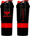 BIRDI Protein Gym Shaker, 3-in- 1, 500ml / 16.9oz, BPA- Free, Metal Mixer. (RED), JT4101
