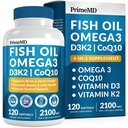 4-in- 1 Minyak Ikan Omega 3 Gendut (2100mg) - Omega 3 Minyak Ikan dengan Vitamin D3 K2 dan CoQ10 - Lemon Flavored (120 softgel)