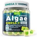 Vegan Omega- 3 Gummies untuk Orang dewasa, Alternatif Minyak Ikan dari Algae Oil, Tanaman berbasis DHA 460mg & EPA 230mg Plus MethylFolon, Vitamin B12, Phoshatidyserine, No Fishy Taste, Vegan, Sugar Free, 60 Cts