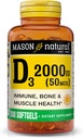 Mason Natural Vitamin D3 2.000 IU Ultra Kekuatan, Mendukung Sone Density, Kekuatan & Imune Kesehatan, 300 Softgels