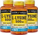 MASON NATURAL L-Lysine 500 mg dengan Kalsium - Peningkatan Fungsi Imunitas, Kepadatan Nuklir, Aksis EsculAmino, 100 Tablet (Paket 3)