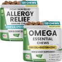 Allergy Relief Dog Chews + Omega Fish Oil - Itchy Skin Relief w / Progrance + Omega 3 + Colostrum, Omega Skin & Coat Supplement Chews