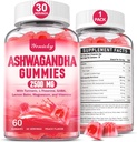 Ashwagandha Gummies 2500mg for Women & Men: Ashwagandha Suplemen Gummy Extra Kekuatan dengan Turmeric, Vitamin D3, L- Theanine, Magnesium - Filled Gummies, Strawberry Flavor, Vegan, Non-GMO