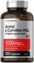 Horbäach Acetyl L Carnitine HCL & Alpha Lipoic Acid 1200 mg 124; 120 Capsules 14; ALC ALA Complex 124; Non-GMO & Gluten Free Suplemen