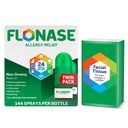 Flonase Allergy Relief Nasal Spray, 24- Hour Non-Drowsy Relief Multi- 144 Spray (Paket 2) plus Bonus Pack of Tisses