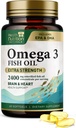 Omega 3 Minyak Ikan 2400 mg - Triple Kekuatan Omega- 3 Suplemen - Natural Heart Health & Imune Dukungan - Acids Gendut dengan EPA & DHA - Wild Caught Purified Fish Oil Suffels - 60 Softgels