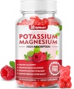 Potasium Magnesium Gummies for Dewasa Anak, Sugar- Free Potrate Cimmies Mendukung Kram Leg & Muscle & Heart Health, Vegan Magnesium Gulycinate Raspberry Flavor 60 Cts