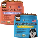 Perusahaan Anjing Multivitamin Natural Mengunyah + Skin & Coat Pengunyah untuk Anjing - Comprehensive Nuttrationary Care for Heally Skin, Shiny Coat, Joint Support, and Immune System Boost