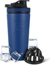 Ice Shaker Insulated Stainless Steel Shaker Bottle 124z, Navy 124; Cold for 30 + Hours 14; Insulated Cup with Twist-on Agator 124; Odor- Free Bottle for Protein Shakes, Water, Smoothies, Cocktails