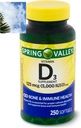 Spring Valley Vitamin D3 Softgels, 125 mcg per Softgel, 5.000 IU, 250 Count