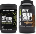 NutraBio Creatine Monohydrate, Unfeatored, 300g dan Whey Protein Isolate, Dutch Chocolate, Tambahan Bundle - Muscle Energy, Lean Muscle Growth, Recovery, and Power