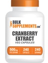 BulkSuplements.com Cranberry Extract Capsules - Cranberry Suplemen untuk Pria & Perempuan, Herbal Suplemen - Vegan & Gluten Bebas, 1 Capsule per Serving (500mg), 240 Cacah (Paket 1)