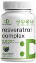 Resveratrol Complex 2.000mg, 240 Veggie Capsules - Ekstra Trans- Resveratrol dengan NAD, Quercetin, Curcumin, Grape Seed & More - Healthy Aging Antioksidant untuk Dukungan Energi & Otak
