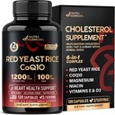 Red Yeast Rice 1200 mg dengan CoQ10 100 mg - dengan Magnesium 124; Niacin 124; Vitamin E & D3 - Dukungan Kesehatan Jantung, Energi & Metabolisme - Efektif, Flush- Free & Laboratorium - Dibuat di AS, 120 Capsules