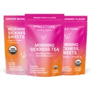 Pink Stork Morning Delief Relief Kit - 3-Piece Bundle dengan Teh Peach Organik Ginger, B6 Sweets, Ginger Lozenges - Dukungan Pregnancy, Esensial Trigrams Pertama, Hadiah untuk Perempuan hamil